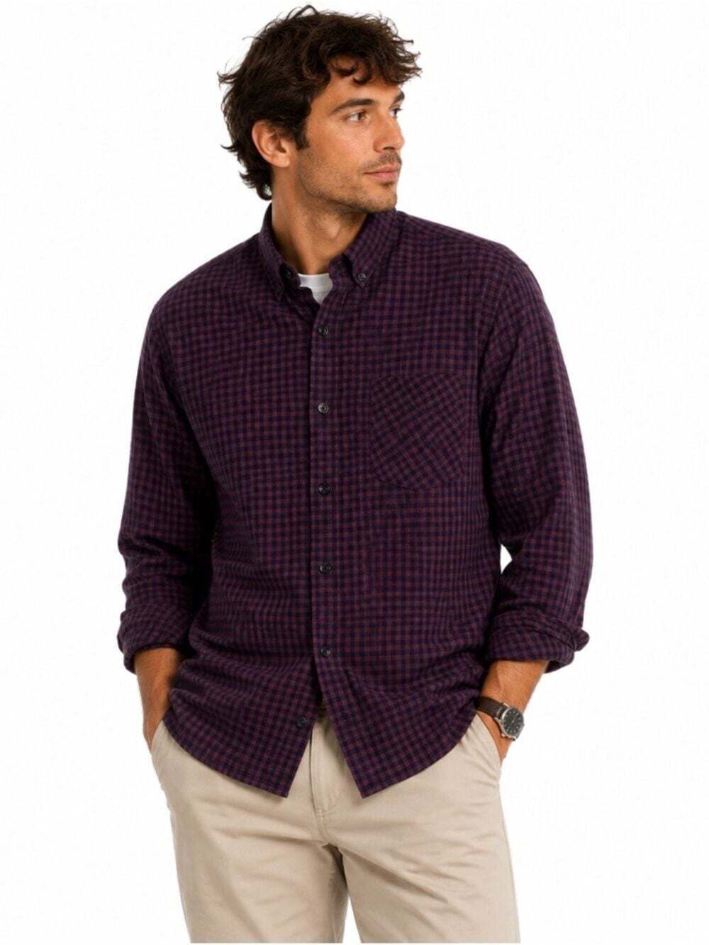 Denver Hayes Modern Fit Everyday Shirt Checked Casual Button Down Dress Shirt
